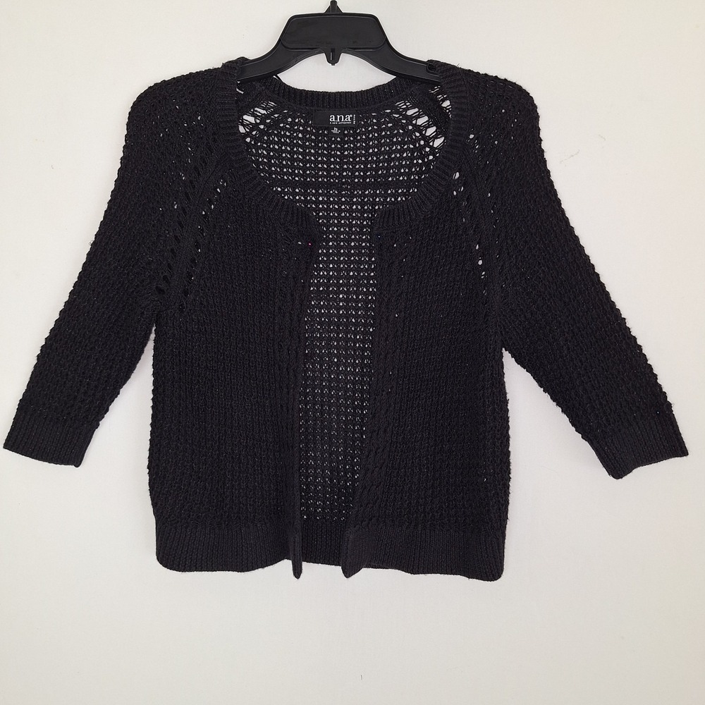 Whimsigoth Summer Goth a.n.a Black‎ Cardigan 3/4 Sleeve Crochet Knit PS Open